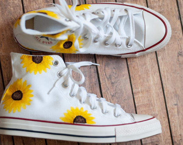 White Sunflower Converse || Hand Painted Sunflower Converse