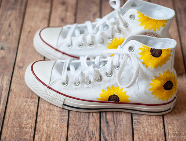 White Sunflower Converse || Hand Painted Sunflower Converse