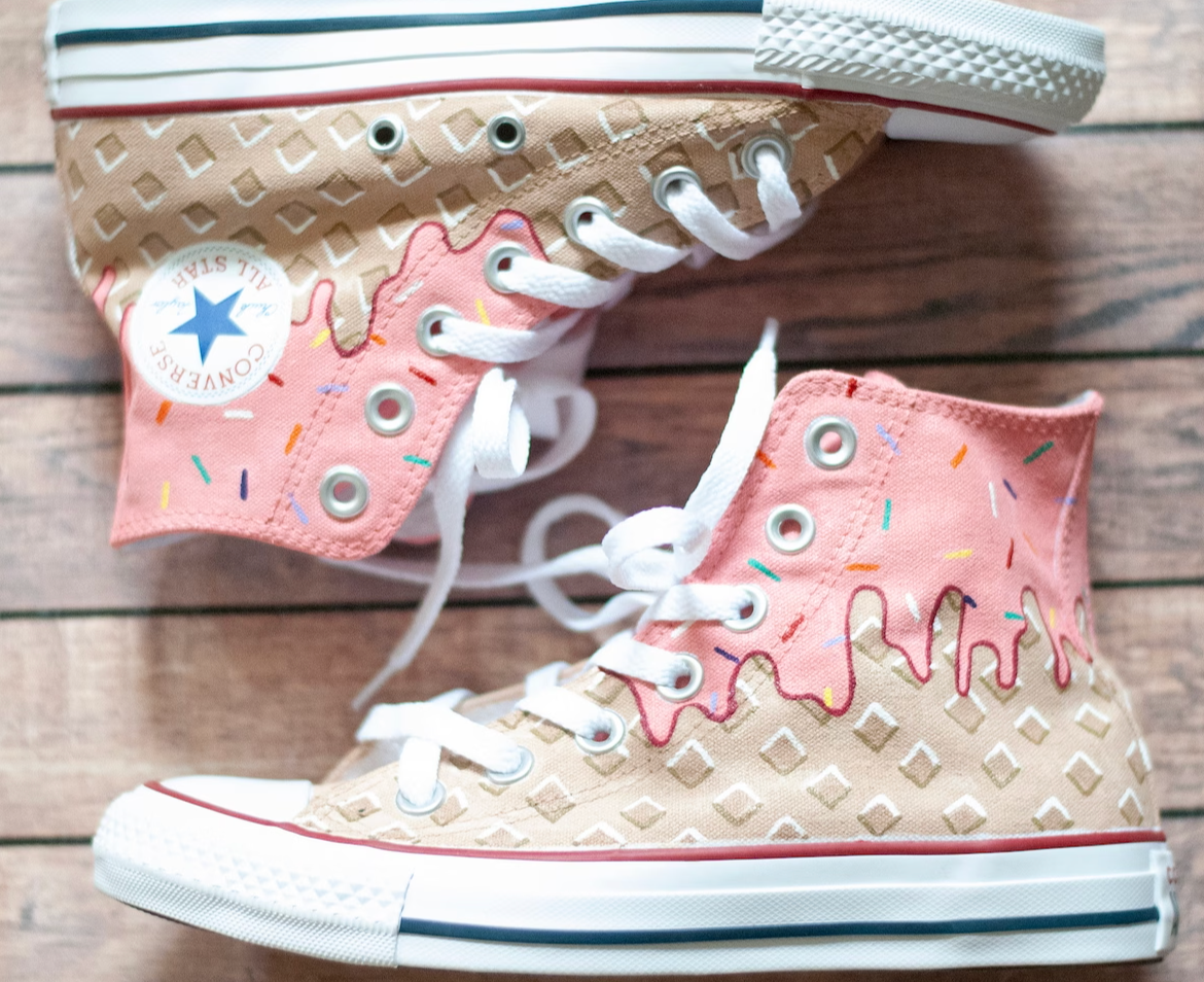 Strawberry Ice Cream Cone Hand Painted High Top Converse