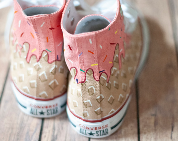 Strawberry Ice Cream Cone Hand Painted High Top Converse