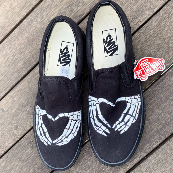 Heart Skeleton Hand Vans || Hand Painted Vans