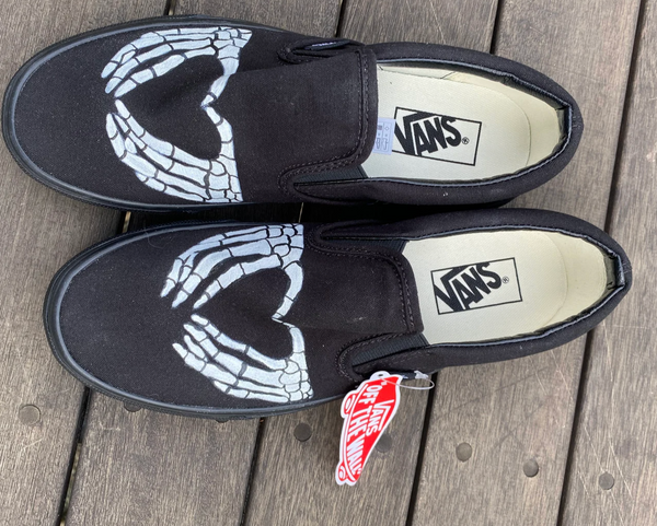 Heart Skeleton Hand Vans || Hand Painted Vans