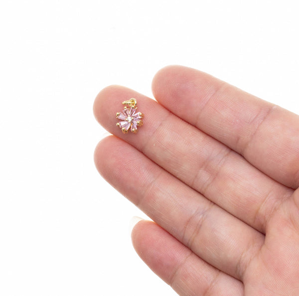 Purple Flower Gold Charm For Jewelry,CZ Flower Charm,CPG2867: 3pcs