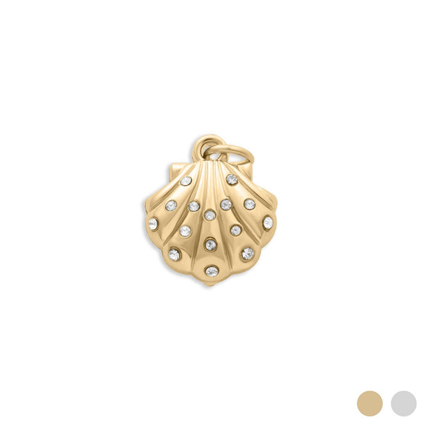 18K Gold PVD Stainless Steel Shell with Stones Charm: Gold