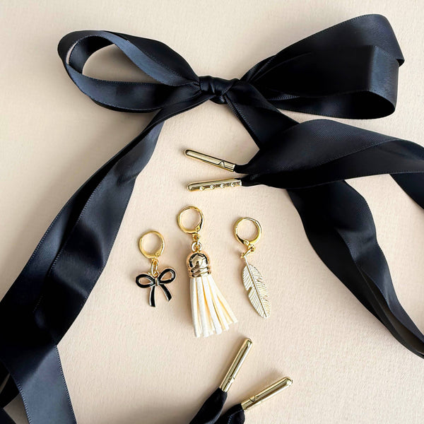Shoe Charm and Lace Sets –  Shoelace Accessories: Navy Gingham/Evil Eye/Bolt/Feather