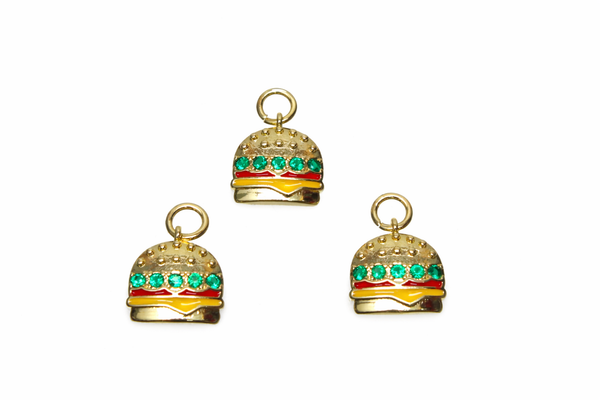 Burger Charm for Jewelry Making, Food charm CPG2989: 3pcs