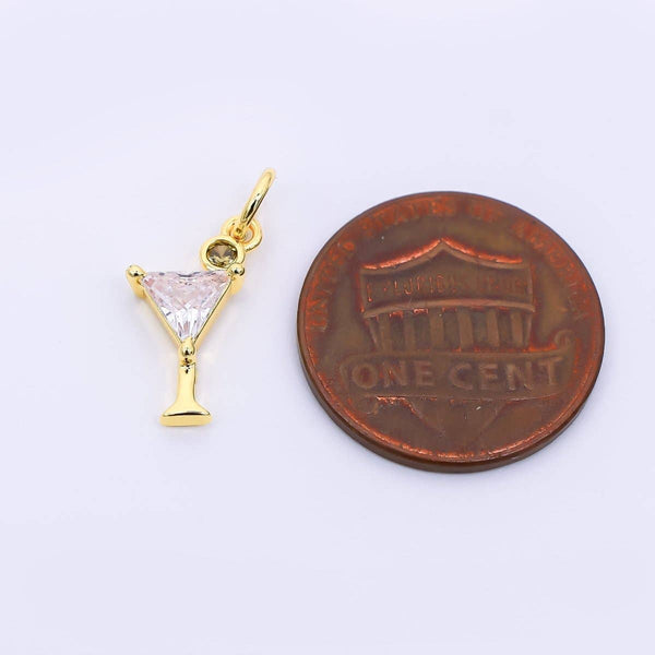 24K Gold Filled 14mm Clear CZ Olive Martini Cocktail Alcohol Charm | AF-525