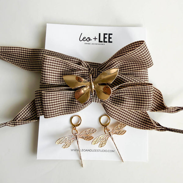 Shoe Charm and Lace Sets –  Shoelace Accessories: Navy Gingham/Evil Eye/Bolt/Feather