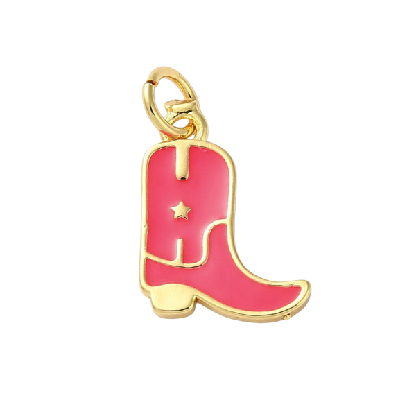 18k Gold Plated Brass Star Cowboy Boot Charm: Hot Pink