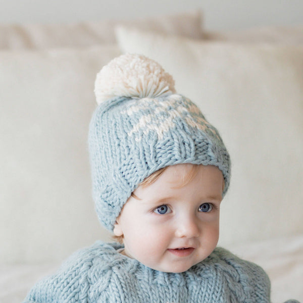 Snowflake Surf Blue Beanie Hat for Baby & Kids: M (6-24 months)