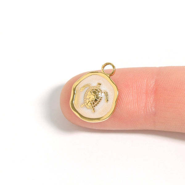 18K Gold PVD Sea Turtle Epoxy Charm: Gold