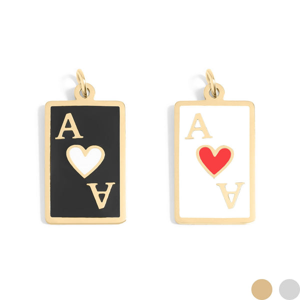 18K Gold PVD Stainless Steel Ace of Hearts Playing Card Pendant: White / Gold
