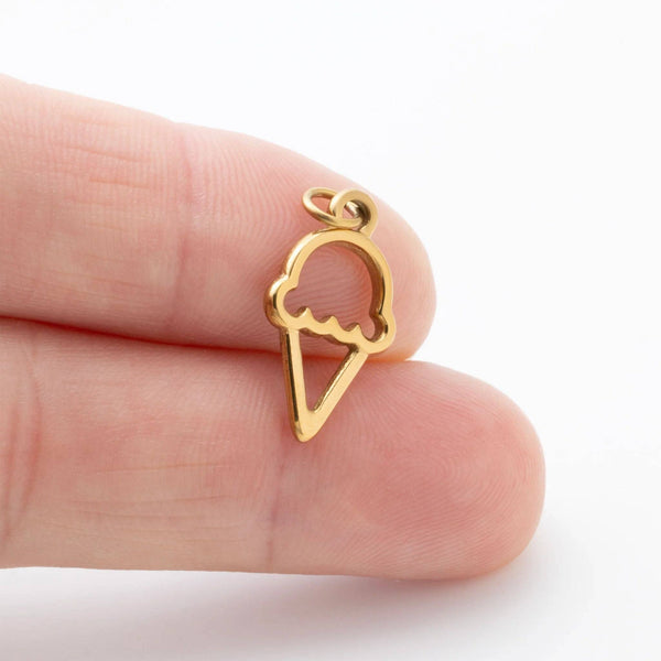 18K Gold PVD Stainless Steel Ice cream Charm: Gold