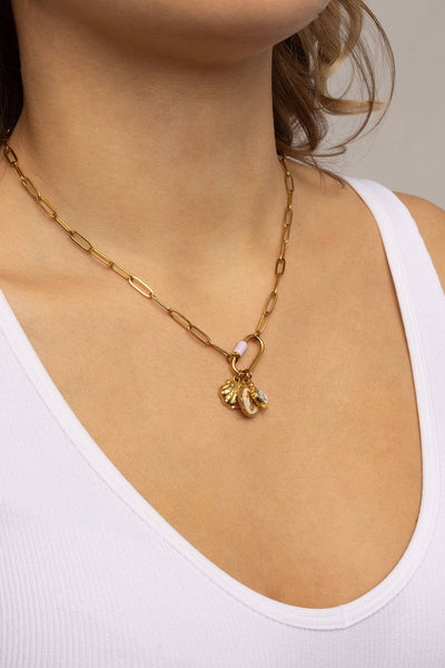 18K Gold PVD Stainless Steel Shell with Stones Charm: Gold