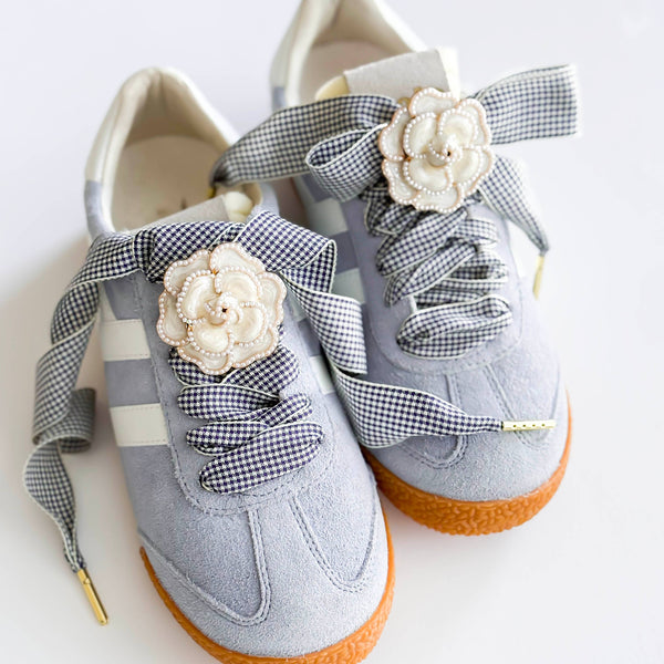 Shoe Charm and Lace Sets –  Shoelace Accessories: Navy Gingham/Evil Eye/Bolt/Feather