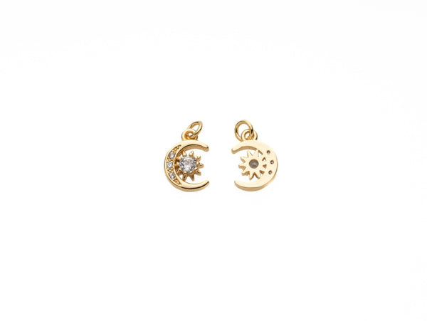18k Gold Plated CZ Moon and Star Charms CPG2054: 5 pieces
