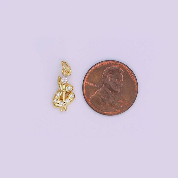 24K Gold Filled CZ Paint Brush Tool Charm | AF422