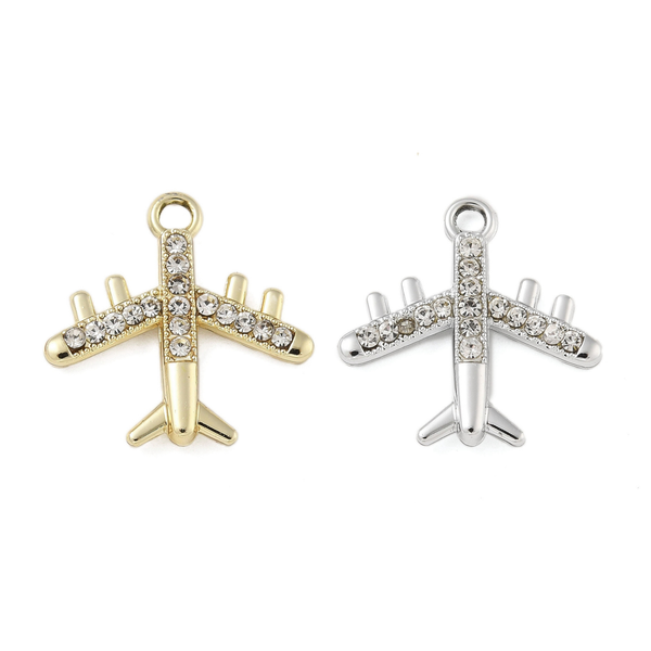 Alloy Rhinestone Airplane Charm: Gold