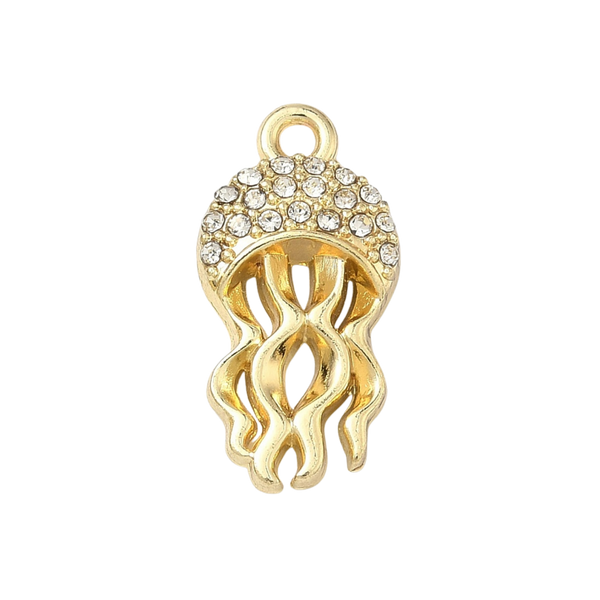 Gold Alloy Rhinestone Jellyfish Charm