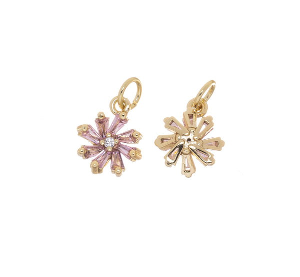 Purple Flower Gold Charm For Jewelry,CZ Flower Charm,CPG2867: 3pcs