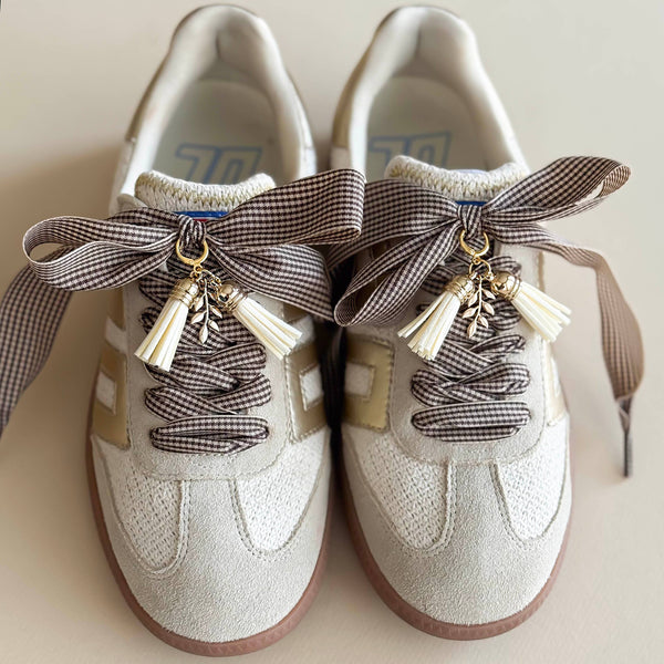Shoe Charm and Lace Sets –  Shoelace Accessories: Navy Gingham/Evil Eye/Bolt/Feather