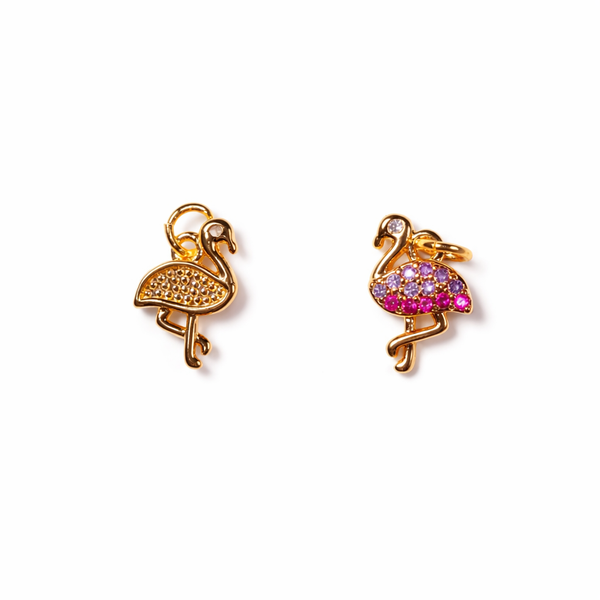 Gold Flamingo Charm with CZ for Necklace, Bracelet CPG2358: 3 pieces