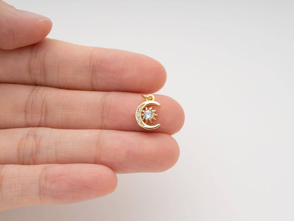 18k Gold Plated CZ Moon and Star Charms CPG2054: 5 pieces