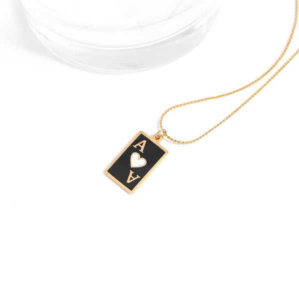 18K Gold PVD Stainless Steel Ace of Hearts Playing Card Pendant: White / Gold