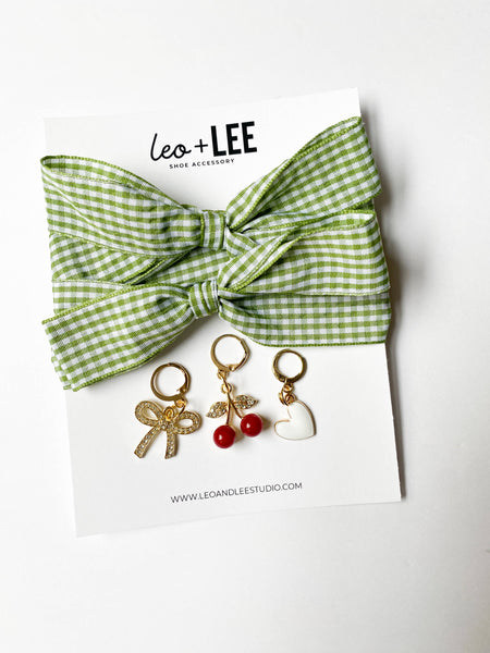 Shoe Charm and Lace Sets –  Shoelace Accessories: Navy Gingham/Evil Eye/Bolt/Feather