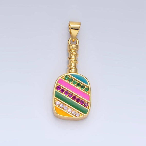 Colorful Pickle Ball Charm in 24K Gold Filled Pendant Sports Paddle with CZ | I769: Gold