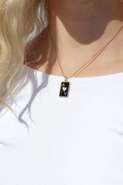 18K Gold PVD Stainless Steel Ace of Hearts Playing Card Pendant: White / Gold