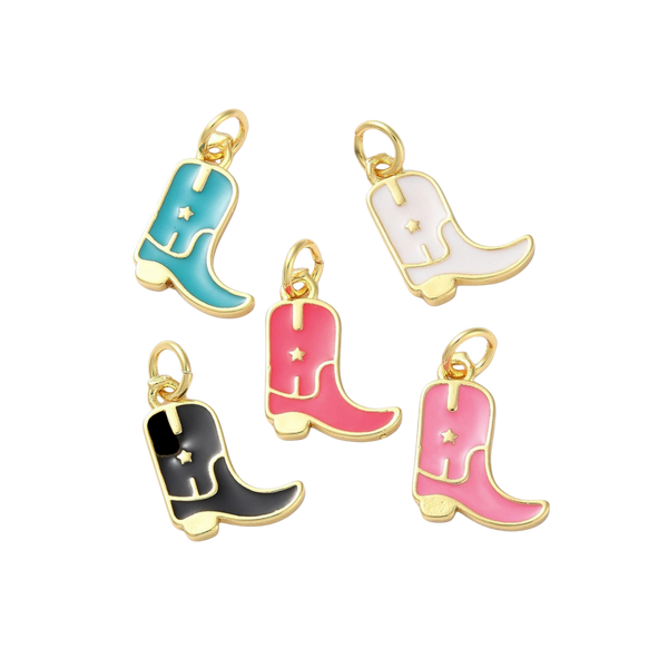 18k Gold Plated Brass Star Cowboy Boot Charm: Hot Pink