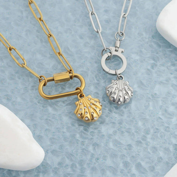 18K Gold PVD Stainless Steel Shell with Stones Charm: Gold