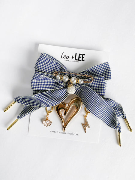 Shoe Charm and Lace Sets –  Shoelace Accessories: Navy Gingham/Evil Eye/Bolt/Feather