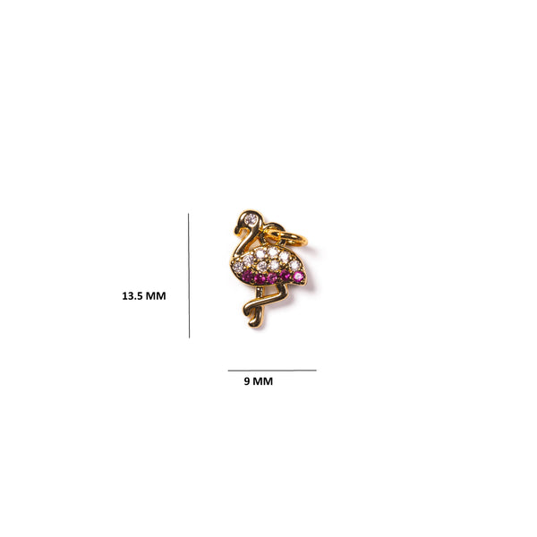 Gold Flamingo Charm with CZ for Necklace, Bracelet CPG2358: 3 pieces