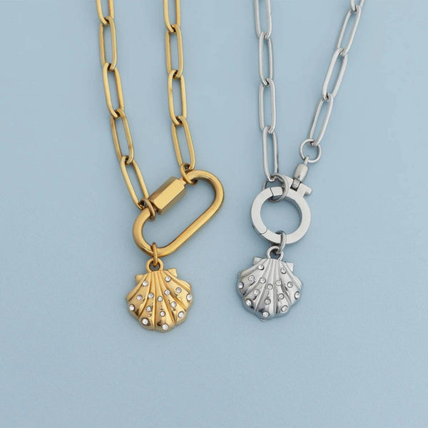 18K Gold PVD Stainless Steel Shell with Stones Charm: Gold