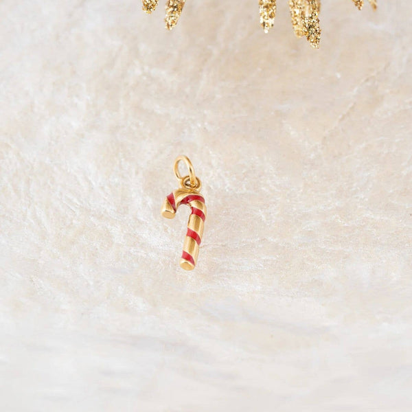 18K Gold PVD Stainless Steel Candy Cane Charm: Gold