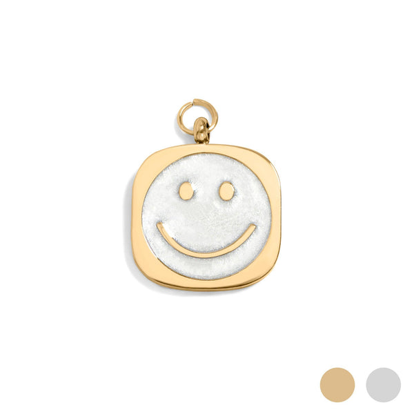 18K Gold PVD Stainless Steel Mother of Pearl Smiley Charm: Gold
