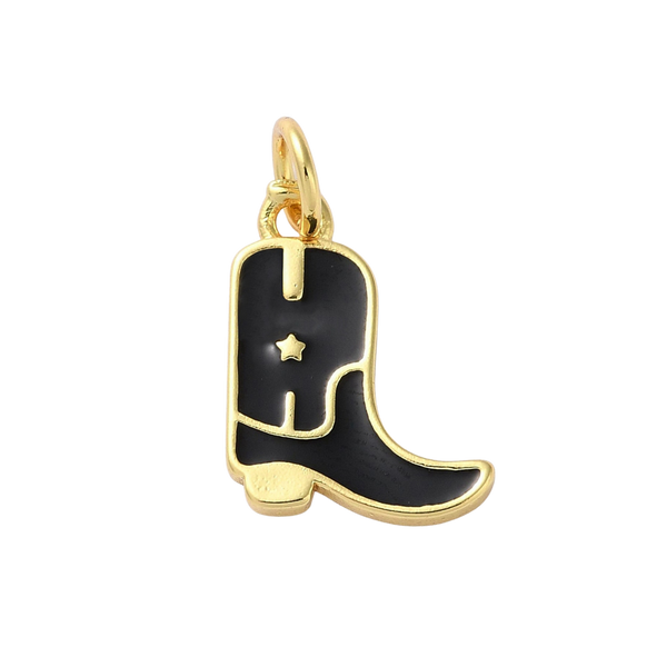 18k Gold Plated Brass Star Cowboy Boot Charm: Hot Pink