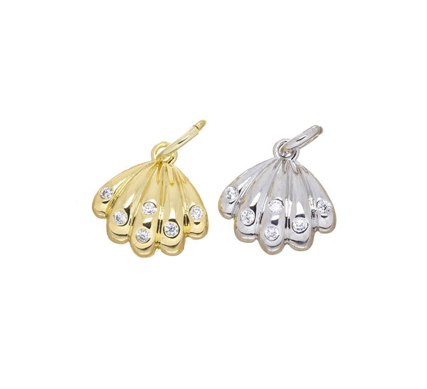 Gold or Silver CZ Clam Shell Charm CPG2192-CPS2192: Gold / 3pcs