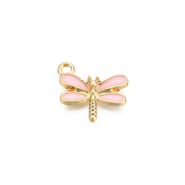 Gold Alloy Dragonfly Charm: Pink