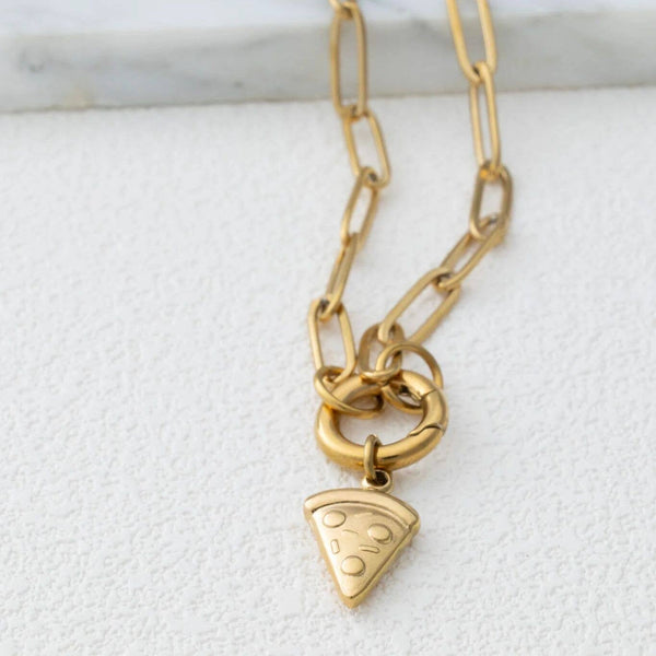 18K Gold PVD Stainless Steel Pizza Charm: Gold