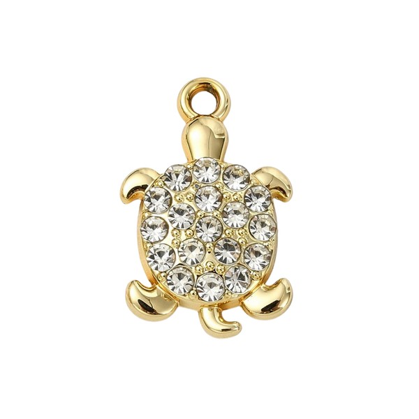 Gold Alloy Rhinestone Turtle Charm