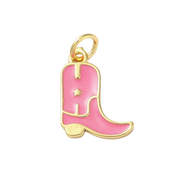 18k Gold Plated Brass Star Cowboy Boot Charm: Hot Pink