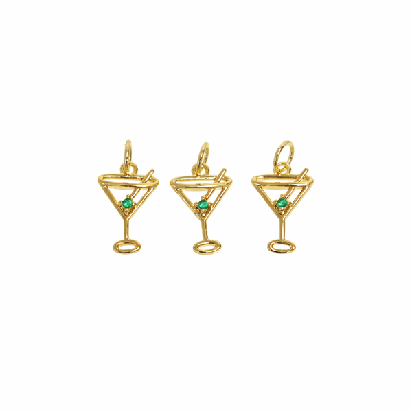 Gold Martini Drink Charm with Olive stick, CPG2909: 3pcs