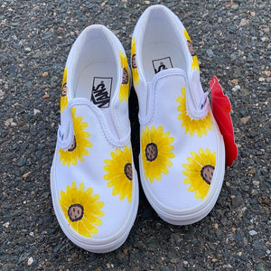 White Sunflower Slip On Vans