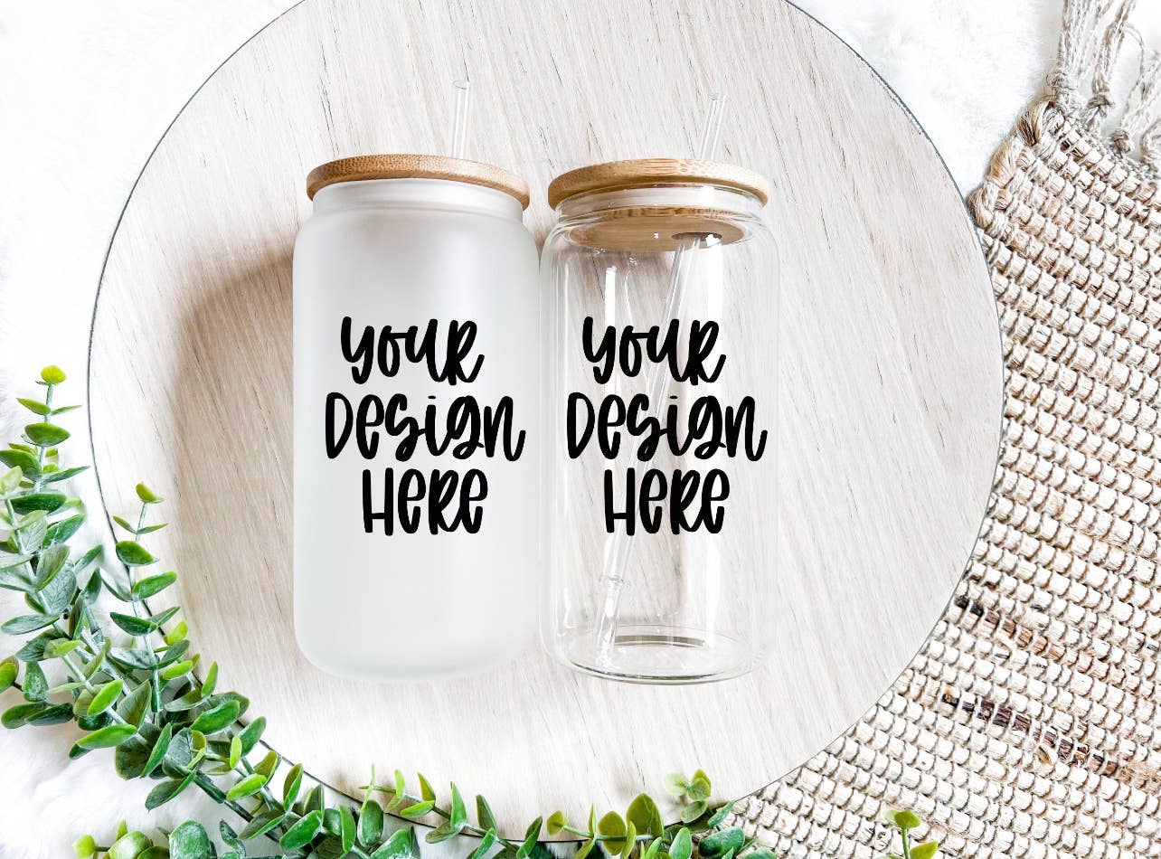 Custom Design/Logo 16oz Glass Cup with Bamboo Lid – With love, Paint