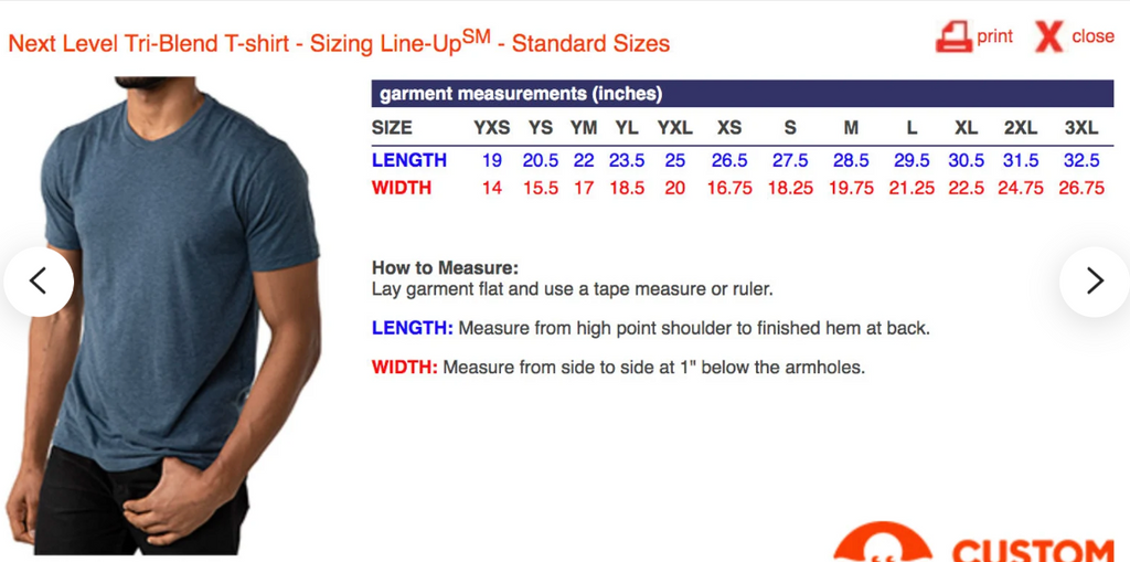 Converse t online shirt size guide