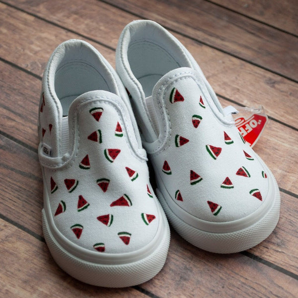 watermelon slices hand painted on slip on vans 