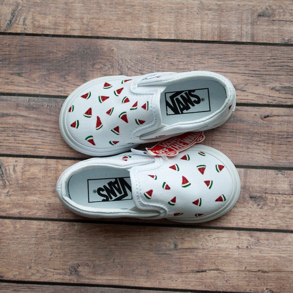 watermelon slices hand painted on slip on vans 